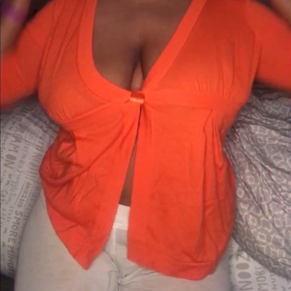 LOFT Orange One Button Cardigan